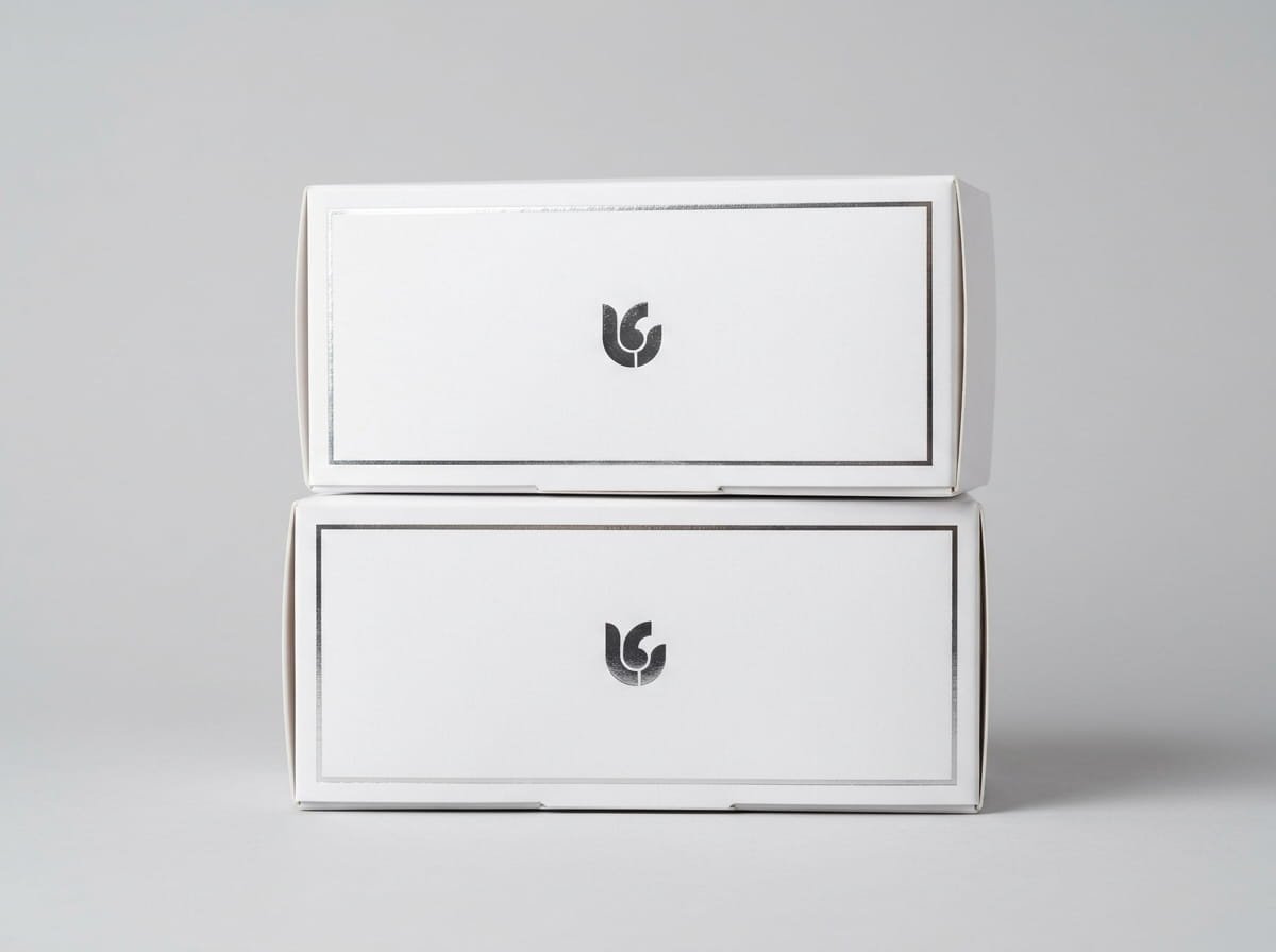 two stacked custom boxes with logo